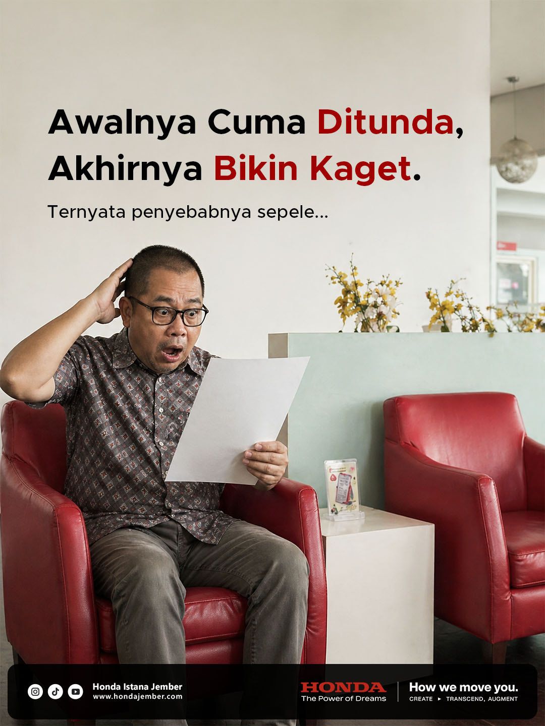 Seorang pria terkejut melihat biaya servis akibat menunda ganti oli