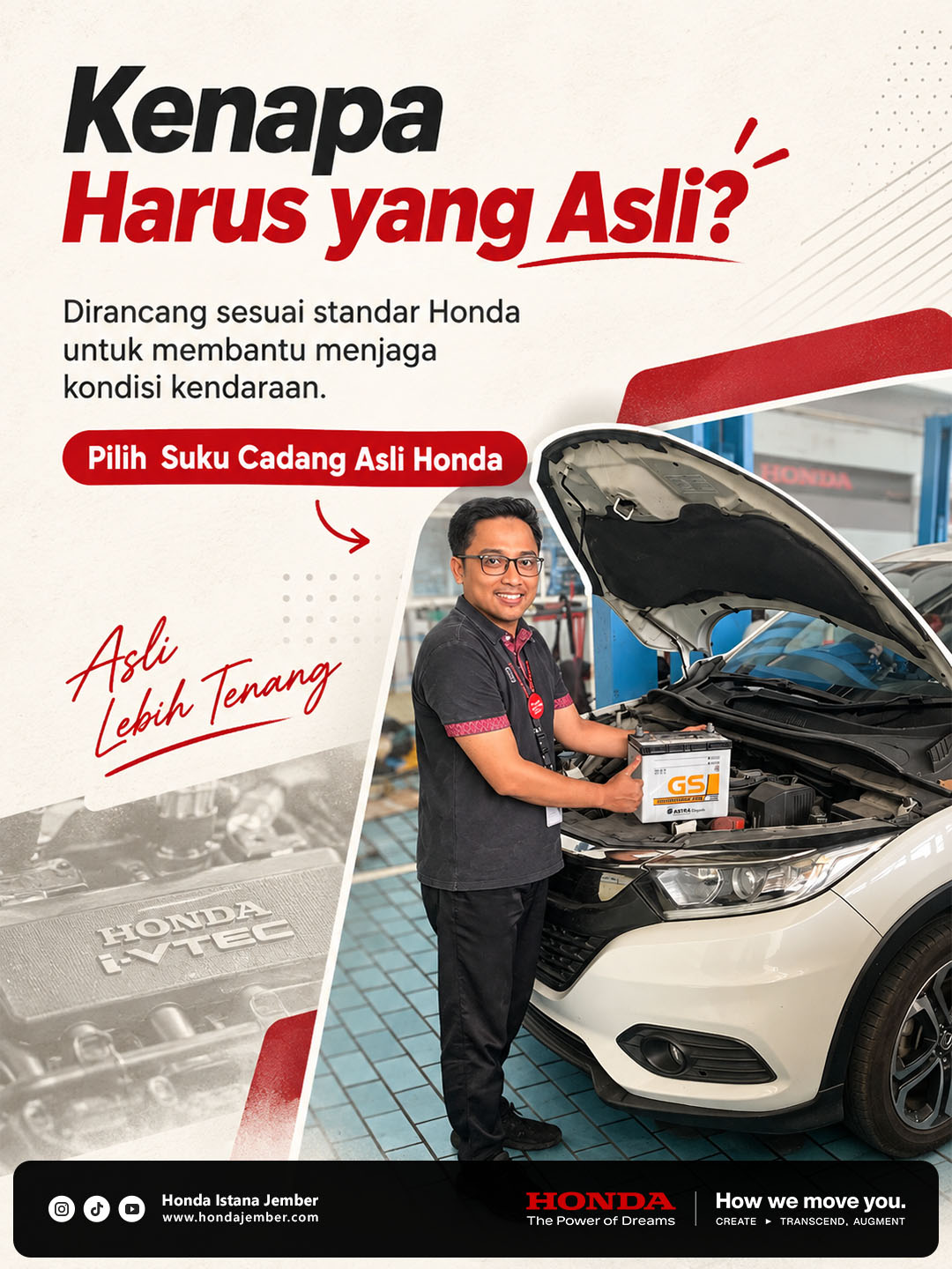Admin Honda menunjukkan suku cadang asli Honda