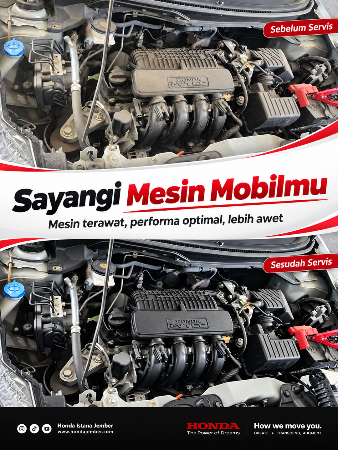 Perbandingan mesin Honda sebelum servis dan sesudah servis