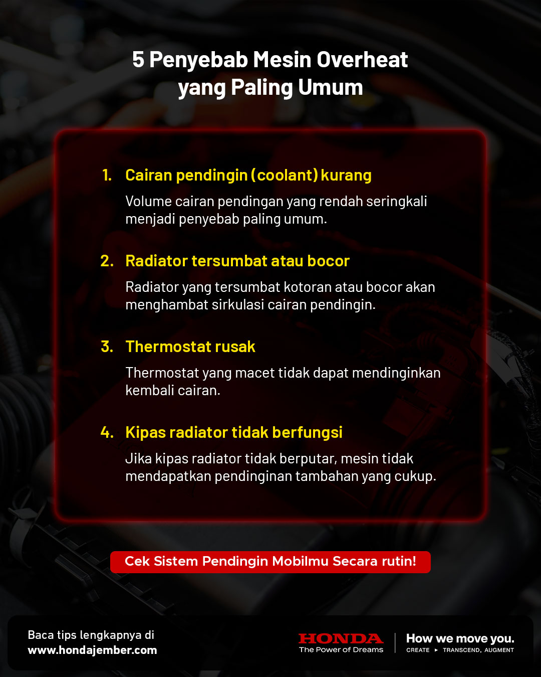 Penyebab mesin mobil overheat