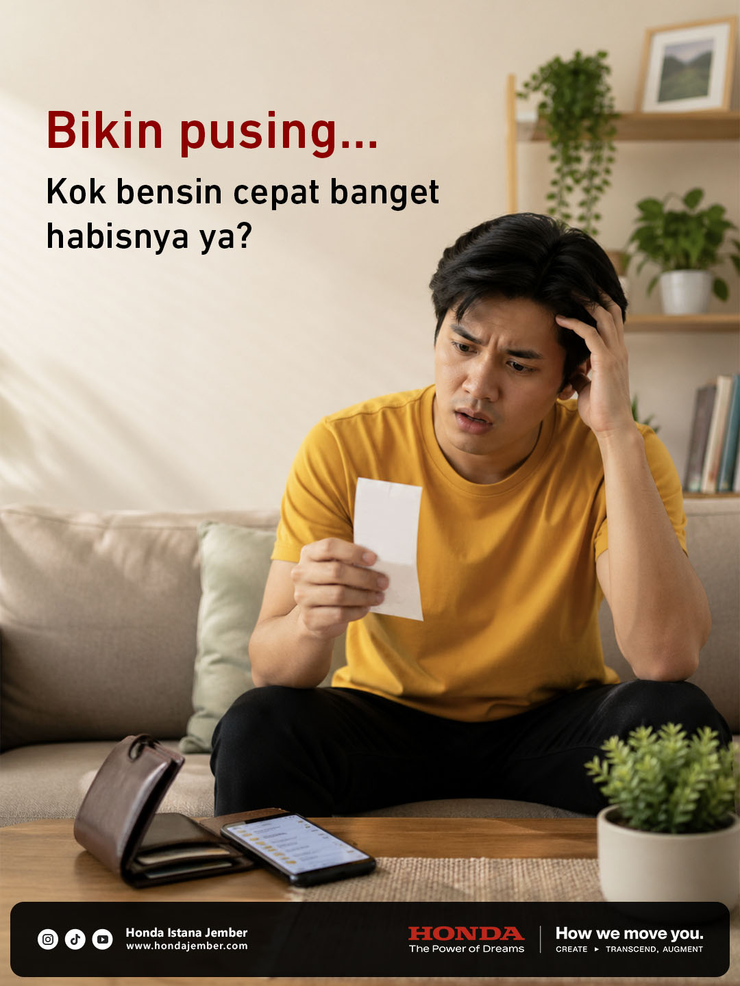 Seorang pria pusing karena mobil boros BBM