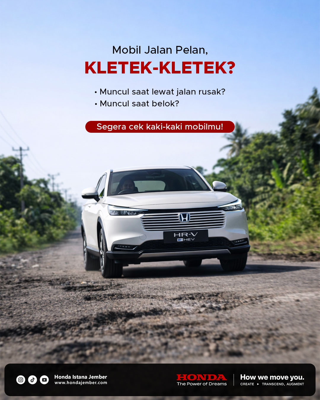 Honda HR-V e:HEV melintasi jalan berlubang