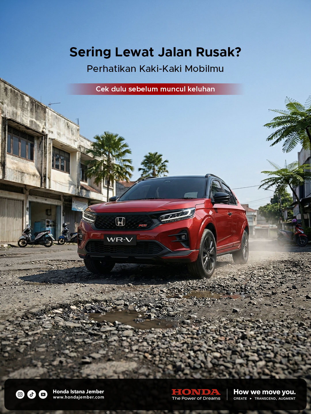 Honda WR-V melewati jalan rusak dan berlubang