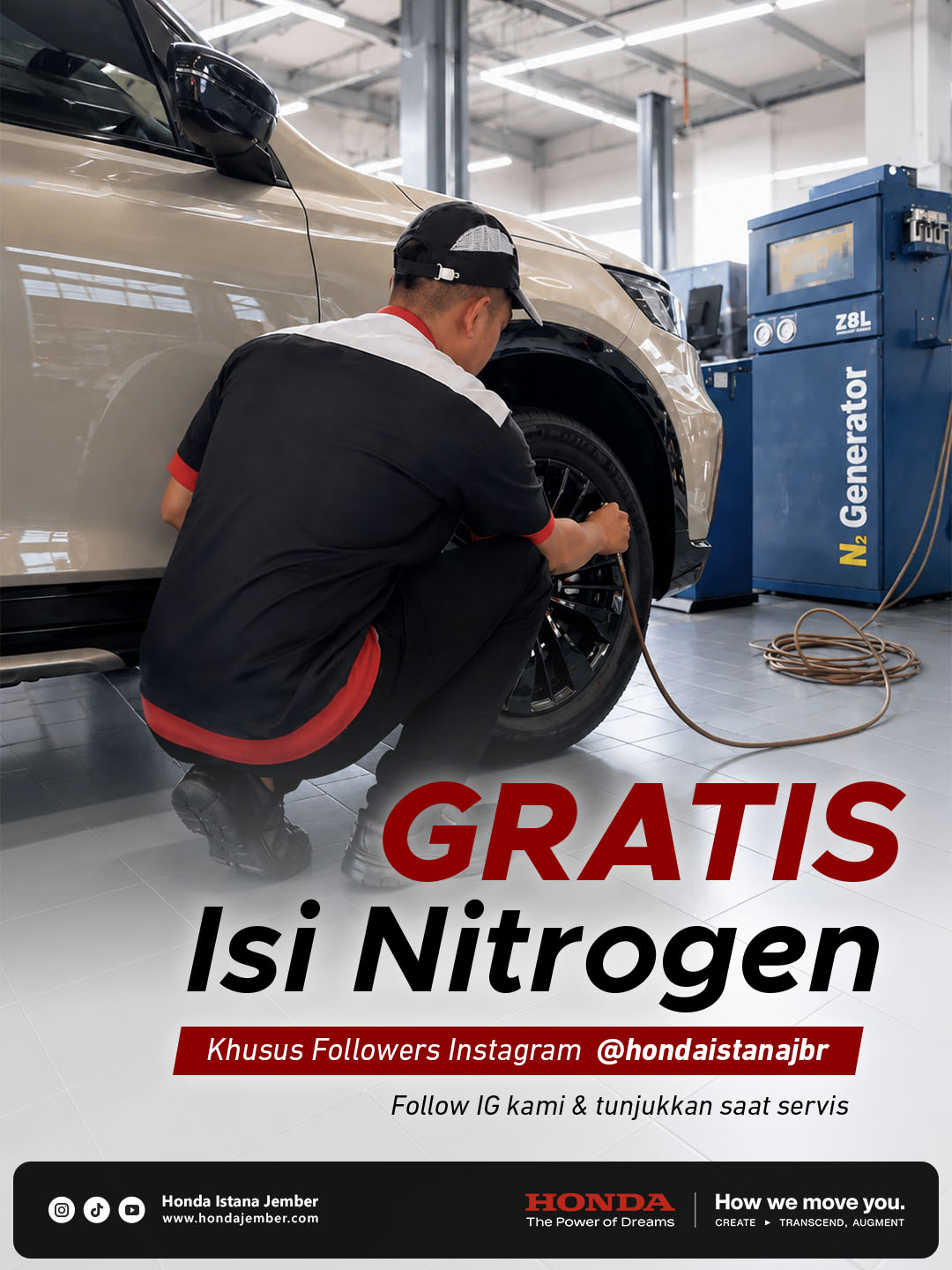 Gratis Isi Nitrogen Ban Mobil di Honda Istana Jember